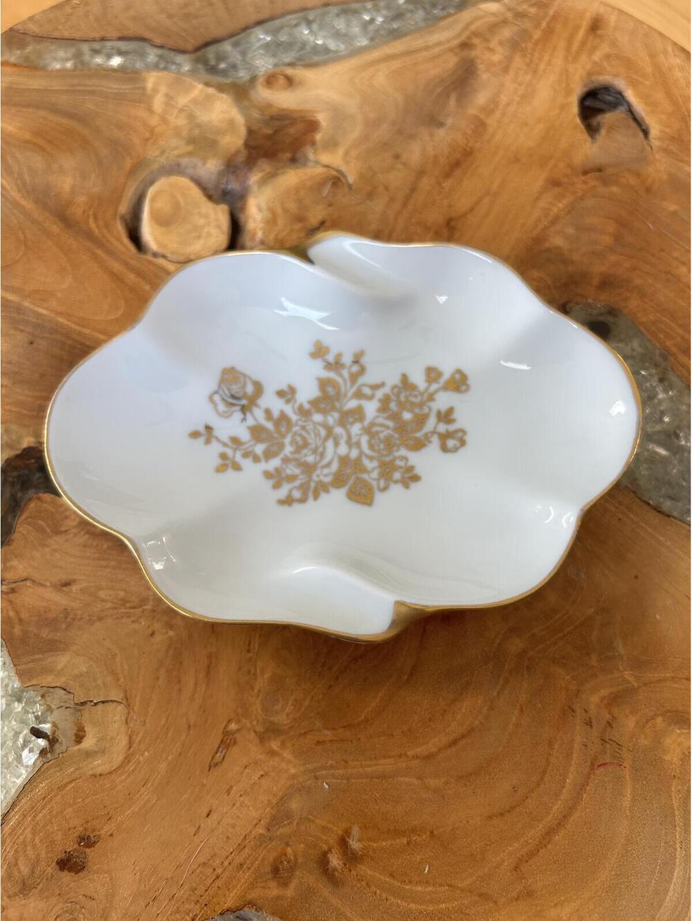 Vintage Royal Limoges France Porcelain Dish with Gold Floral Design